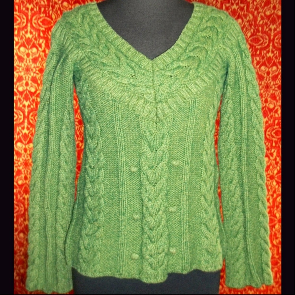 OLD NAVY green wool blend cable knit sweater XS 🗓️